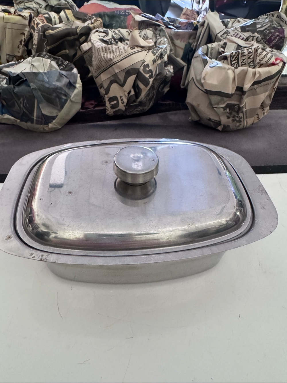 Vintage Stainless Steel Butter Dish - Silver
